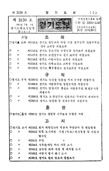 경기도보 1981년 7월 1일 제2130호 ~ 1981년 12월 16일 제2142호